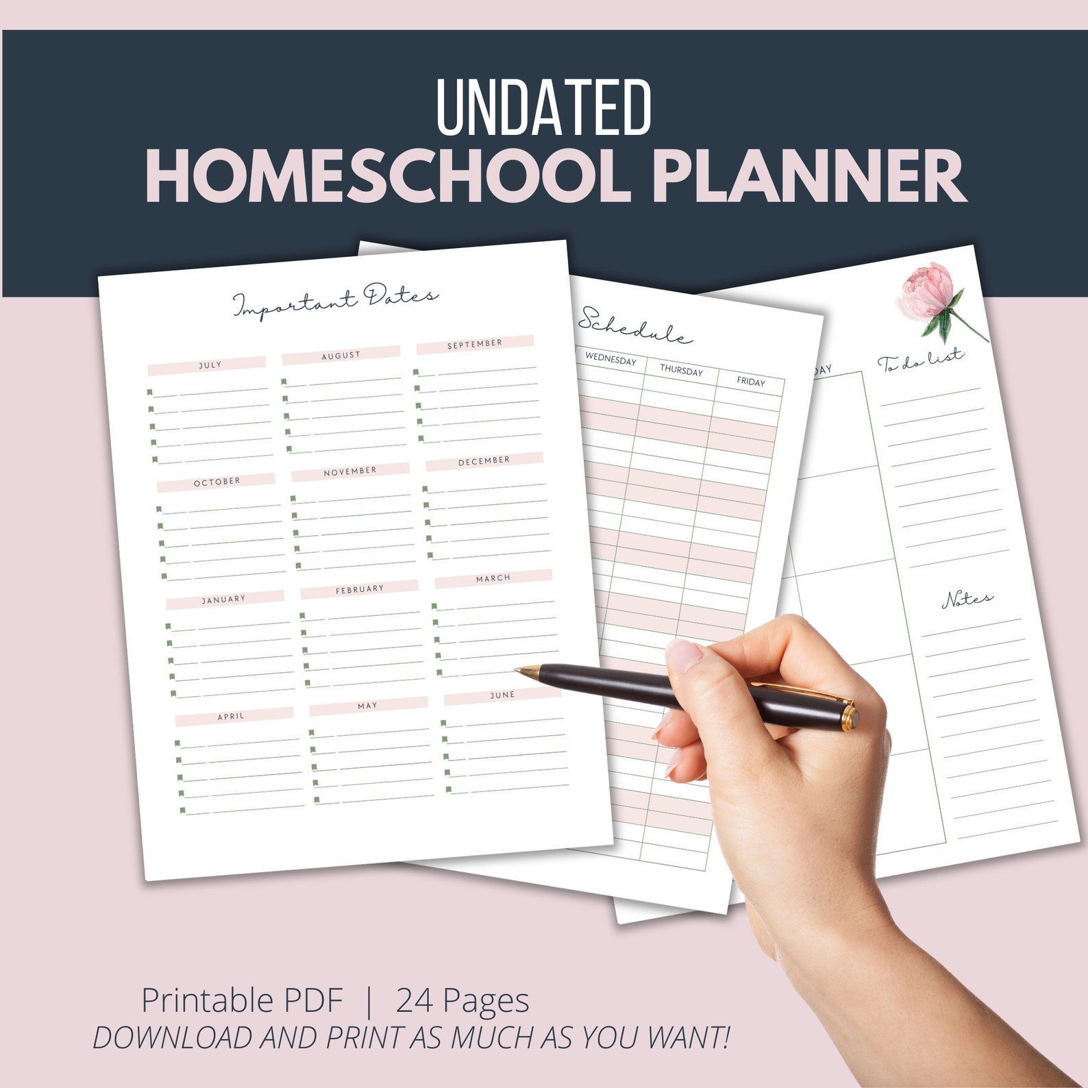 Undated Homeschool Planner: 24-page Teacher Organizer (PDF Printable ...