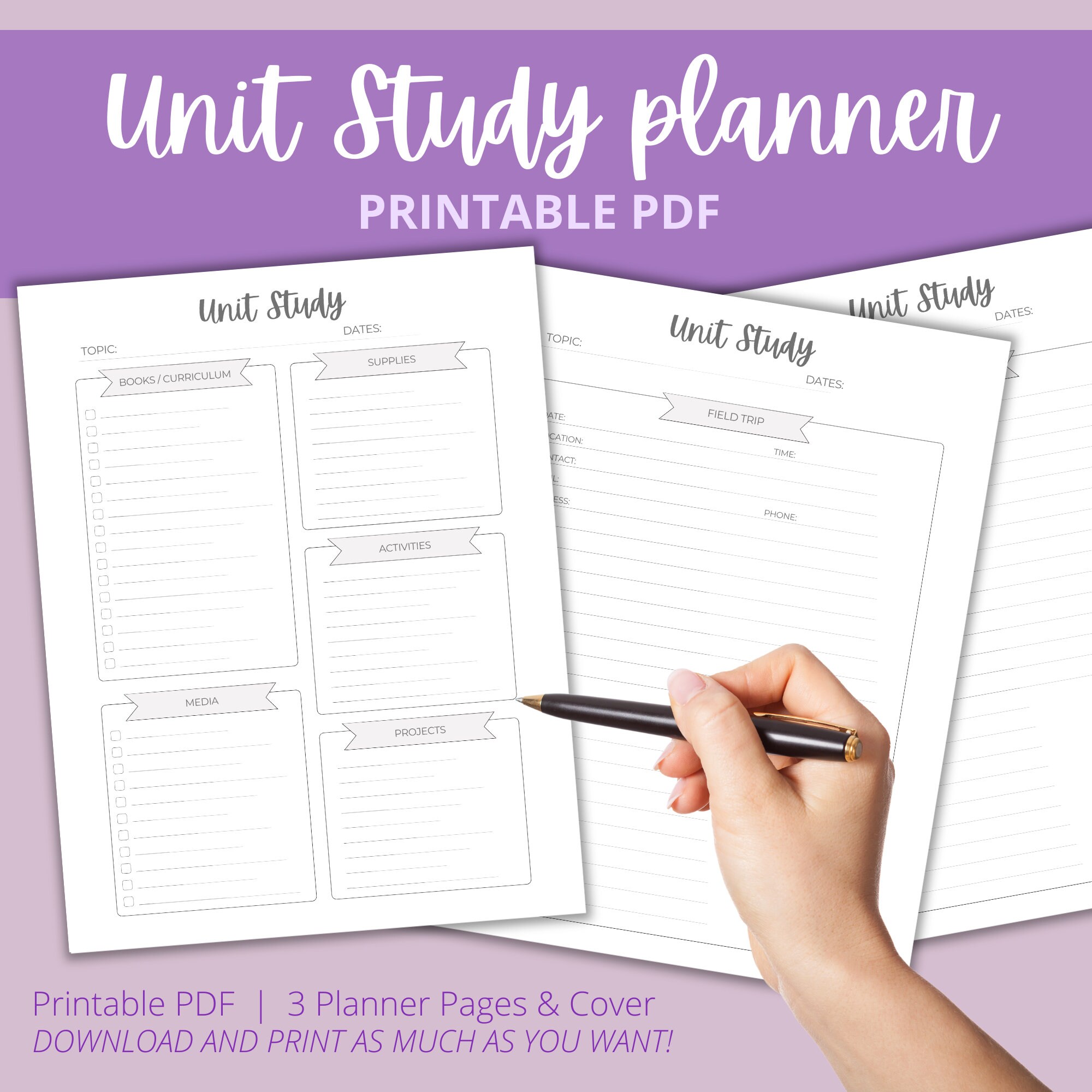 Unit Study Planner Unit Study Printable Planner Pages - Etsy