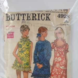 BUTTERICK 4928 SEWING PATTERN Size Medium Dress in floor and knee length, long sleeve or sleeveless with optional ruffle trim at hem or neck