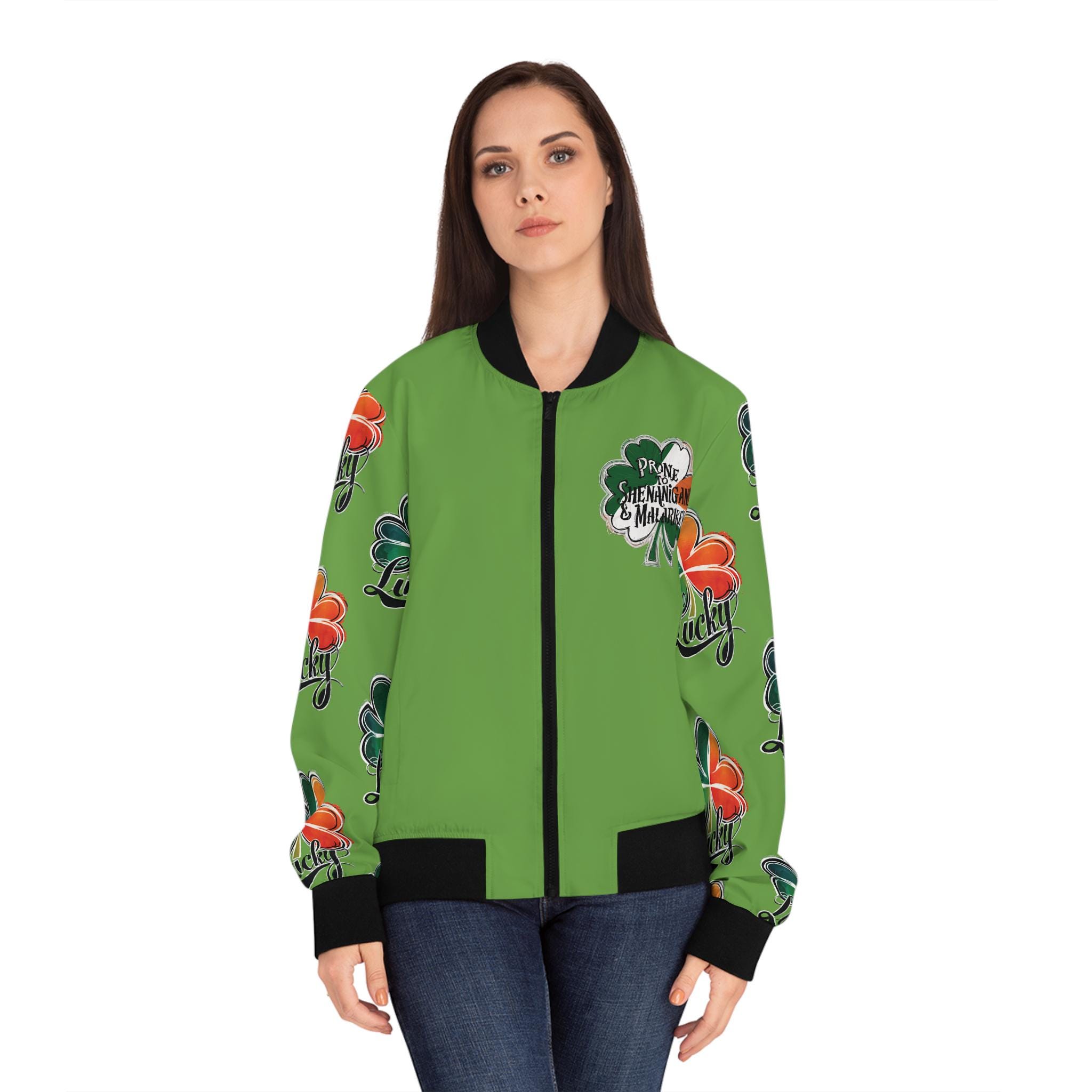 LUCKY Prone to Shenanigans & Malarkey Women's Bomber Jacket (all