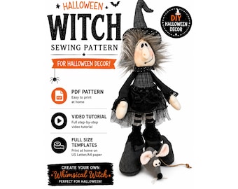 Halloween Witch Doll Sewing Pattern PDF | Witch Doll Pattern | Video Tutorial
