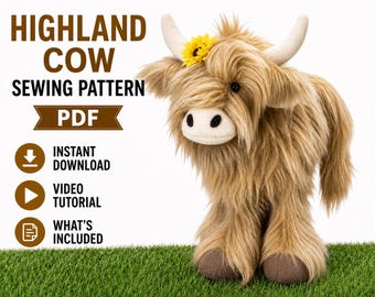 Highland Cow Sewing Pattern PDF | Farmhouse Cow Pattern | Video Tutorial