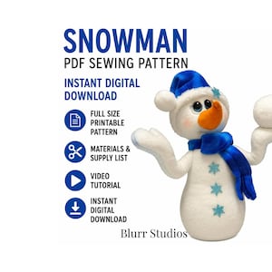 Sneeuwpop pdf-naaipatroon | Naaipatroon kerstdecoratie | Decoratie wintervakantie | Direct downloaden