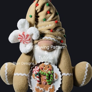 Gingerbread Gnome PDF Sewing Pattern Tutorial, Christmas Seasonal Decor Craft, Instant Download, Holiday DIY Project