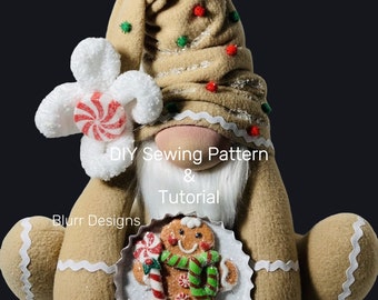 Gingerbread Gnome PDF Sewing Pattern Tutorial, Christmas Seasonal Decor Craft, Instant Download, Holiday DIY Project