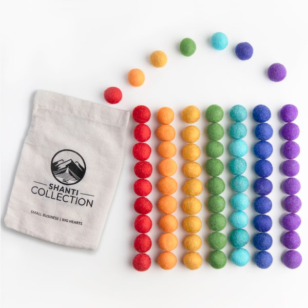 Handmade Rainbow Wool Felt Balls for Crafts (70) - Non toxic Felt Wool Balls - 0.8" - 1" size, 100% cotton bag