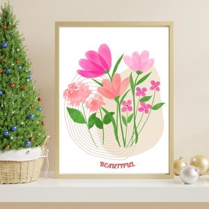 Printable Wall Art with phrase &quot;BEAUTIFUL&quot;, Minimalist style, Beautiful Decorate art, Instant download, Botanical Wall art.
