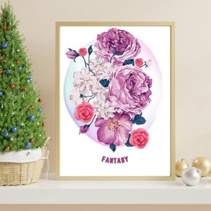 Printable wall art with phrase &quot;FANTASY&quot;, Minimalist wall art, Wildflower art, Botanical wall art, Botanical art to decorate.