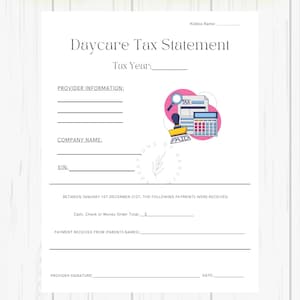 Printable | Daycare Tax Statement Form/End of Year Tax Form