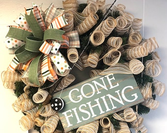 Gone Fishing Wreath, Lake or Cabin Door Hanger, Country Wreath, Fisherman  Gift, Father's Day Gift 