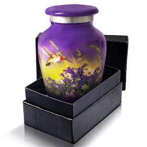 Hummingbird Mini Cremation Urn: Aluminum Keepsake Urn with Velvet Bag