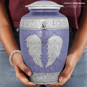 Angel Wings Cremation Urn: Large Purple Aluminum Funeral Urn for Ashes