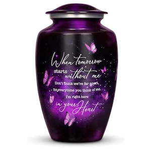 Purple Butterfly Cremation Urn: Hand-Painted Ceramic Memorial Urn
