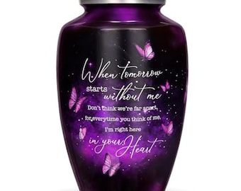 Purple Butterfly Cremation Urn: Hand-Painted Ceramic Memorial Urn