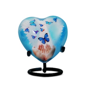 Elegant Butterfly Heart Cremation Urn with Metal Stand – A Sentimental Keepsake for Moms Urns for Adult Cremation Keepsakes Urn for Moms