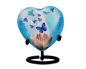 Butterfly Heart Cremation Urn for Ashes with Metal Stand – Keepsake Urn