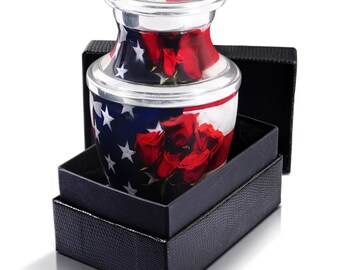 American Flag Keepsake Urn: Patriotic Memorial, Small Cremation Urn