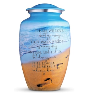 Ocean Blue Cremation Urn for Human Ashes: Hand-Painted Ceramic, Adult Size