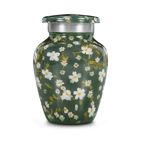 Green Floral Mini Urn for Ashes, Female Keepsake Urn (3 Inch)