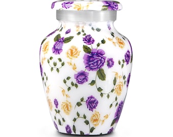 Purple Floral Mini Urn for Ashes - 3 Inch Keepsake Cremation Urn (1Pc)