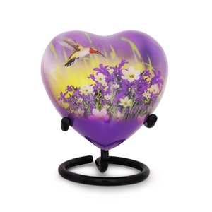 Heart Shape Hummingbird Keepsake Urn with Stand