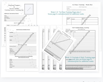 ESA & Service Dog Training Log: Mental Health, Travel (Digital Download)