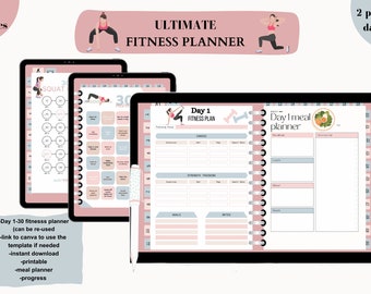 Digital Fitness Planner, Fitness tracker, Workout planner, Meal planner, Fitness planner, Weightloss planner