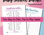Baby Shower Bundle, Printable Games, Instant Digital Download, Baby Sprinkle Gender Reveal Party Activities, Pink and Blue