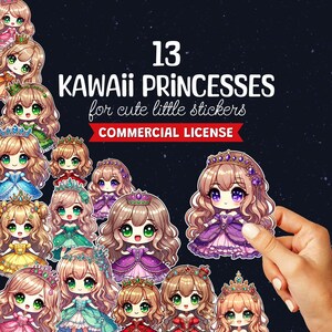 13 Adorable Kawaii Princess - Print and Cut | Stickers, DIY Crafts, Scrapbooking, Birthday Decorations, Invitations, Journal & More!