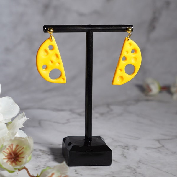 Funny yellow cheese earrings from polymer clay