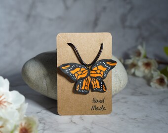Polymer clay necklace, polymer clay, "Monarch Butterfly" series