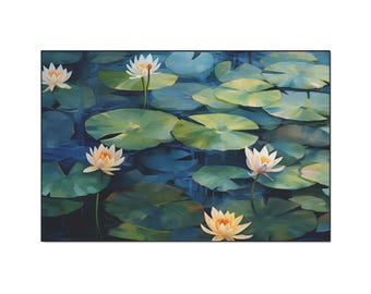 Water Lily Pond Heavy Duty Floor Mat | Lily Pad Floral Rug