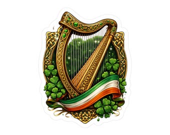 Irish Harp and Shamrock Vinyl Decal | Irish Flag Sticker