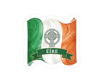 Eire Celtic Cross Irish Flag Sticker | Kiss-Cut Vinyl Decal