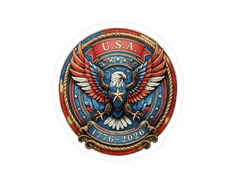 Adesivo de vinil recortado com o emblema patriótico da águia | EUA 1776-2026