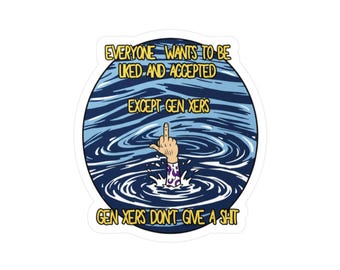 Gen X Middle Finger Sticker Kiss-Cut Vinyl Decal | Retro Wave Pool Design