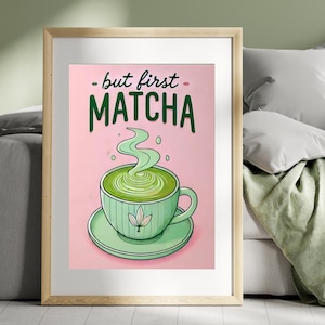 Ale najpierw sztuka Matcha Śliczna kuchnia Wall Art Matcha plakat Estetyczny wystrój kuchni Minimalistyczne serce Art Print Digital Download 1 Print