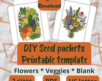 Printable Seed Packet Templates, Flower, Vegetable, Blank Designs (PDF Download)