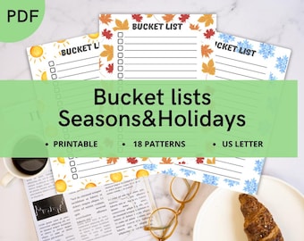 Seasonal & Holiday Bucket List Templates – Printable Family Activity Lists – Digital Download PDF Planner Pages