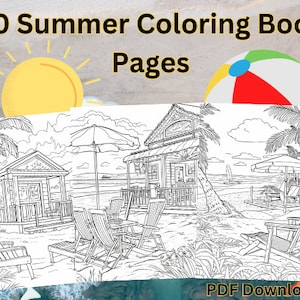 20 Pages Summer Coloring Book, Summer Beach Coloring Book, Summer Coloring Book For Adults and Kids, Summer Printable Coloring Book Sheets