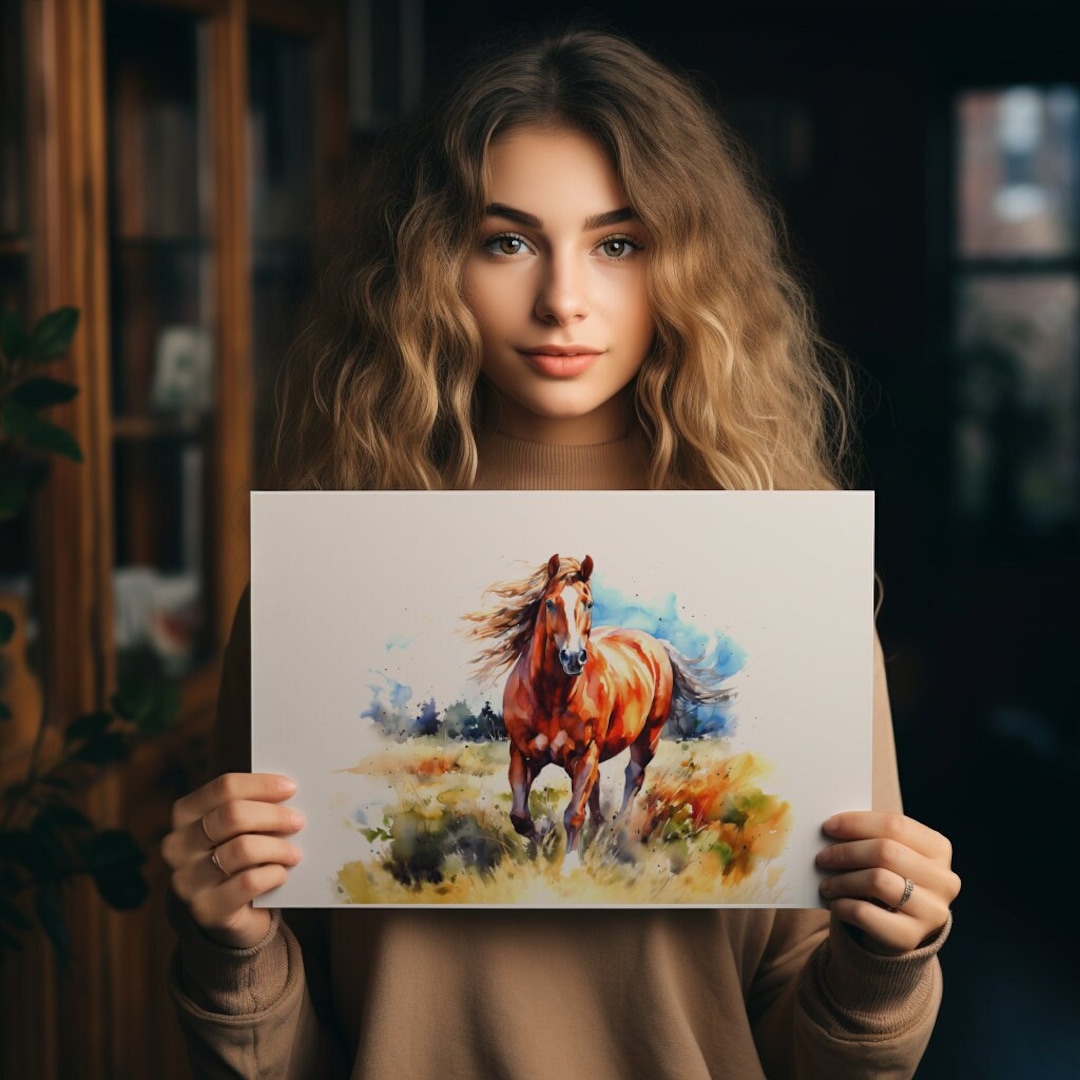 Digital Horse Painting Printable Watercolor Art Stallion in Etsy