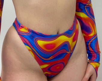 Cheeky Thong Rave Bottoms - Higwaisted Low Coverage Bikini Bottoms - Handmade / Made to Order