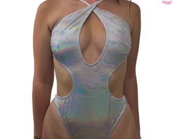 Liquid Magic Criss Cross Cut Out Rave Bodysuit