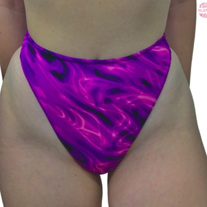 Cosmic Waves Cheeky Thong Rave Bottoms - Higwaisted Low Coverage Bikini Bottoms - Handmade / Made to Order