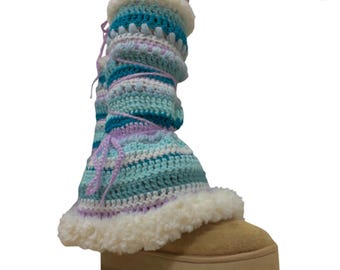 Gehaakte beenwarmers - bont accessoire rave - gestreepte beenwarmers - handgemaakt gehaakt