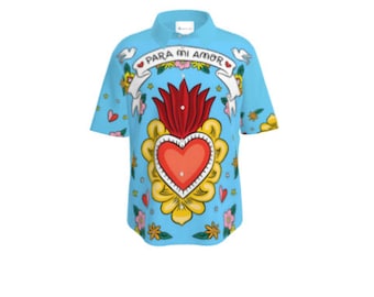 Exclusive Blue Bottom-Up Shirt with 'Para Mi Amor' Graphic - Chic Fashion for Every Occasion