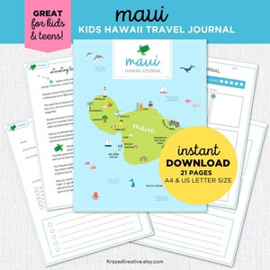 Maui Hawaii Travel Journal for Kids and Teens Vacation Diary Printable Fun Kids Hawaii Activities Family Vacation Trip- US Letter & A4 size