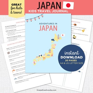 Diario de actividades de viaje a Japón para niños y adolescentes, Diario de vacaciones, Actividades kawaii imprimibles y divertidas, Viaje de vacaciones en familia, Tamaño carta y A4 de EE. UU.