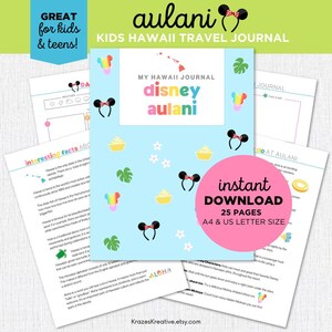 Aulani Diario de viaje de Hawaii para niños y adolescentes Diario de vacaciones Imprimible Diversión para niños Actividades de Hawaii Viaje de vacaciones familiares-Tamaño carta y A4 de EE. UU.