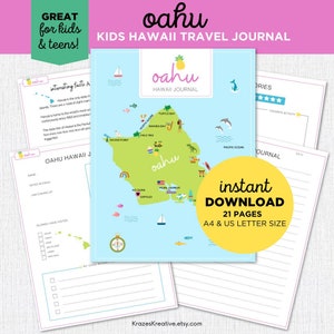 Oahu Hawaii Travel Journal for Kids and Teens Vacation Diary Printable Fun Kids Activities Hawaii Family Vacation Trip- US Letter & A4 size